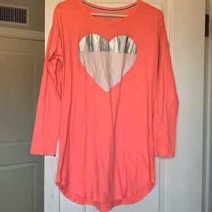Victoria's Secret Extra Small Pink Tunic Shirt Heart Women's Crew Neck Pajama